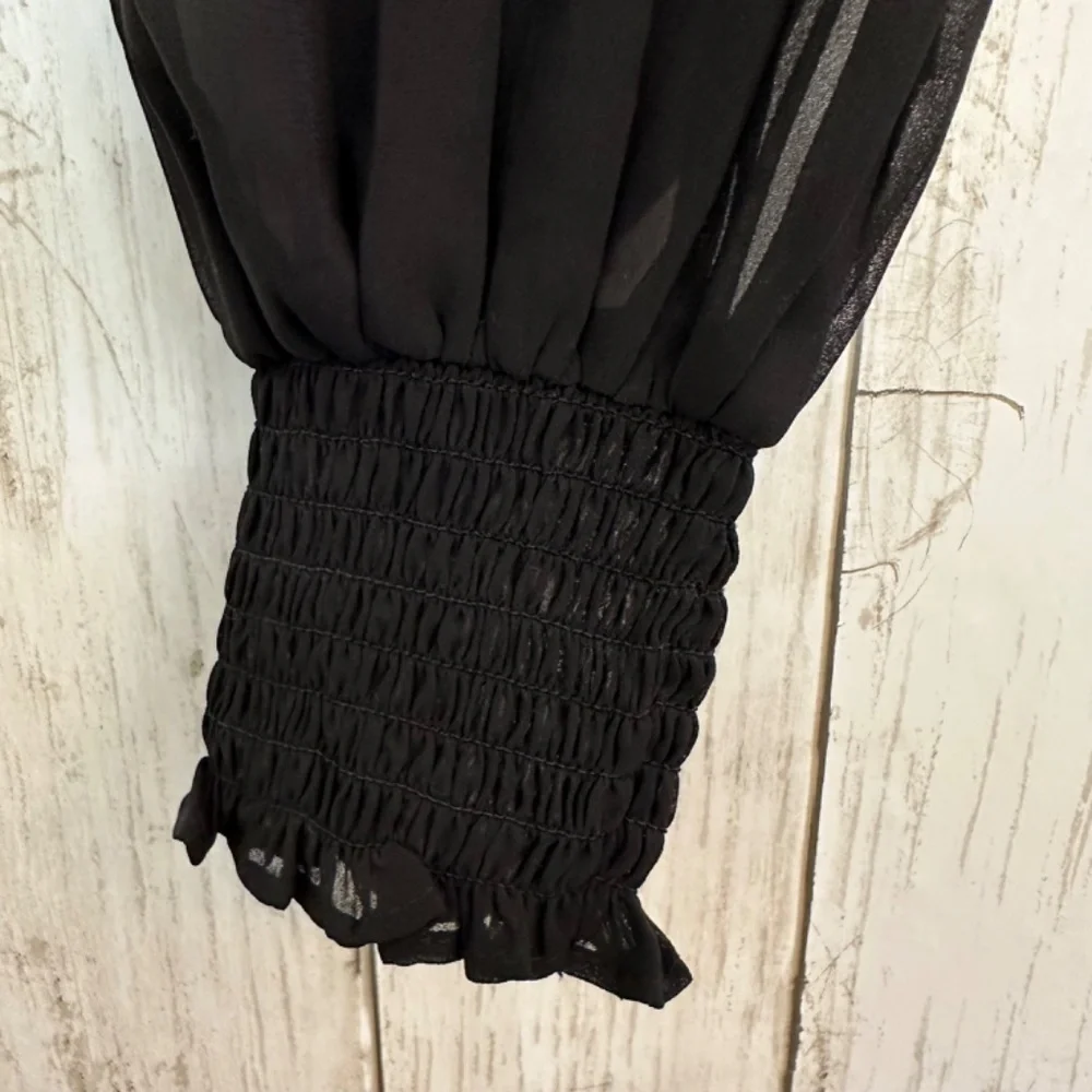 Abercrombie & Fitch Top Womens XS Babydoll Style Black Sheer Sleeve Lined Y2K